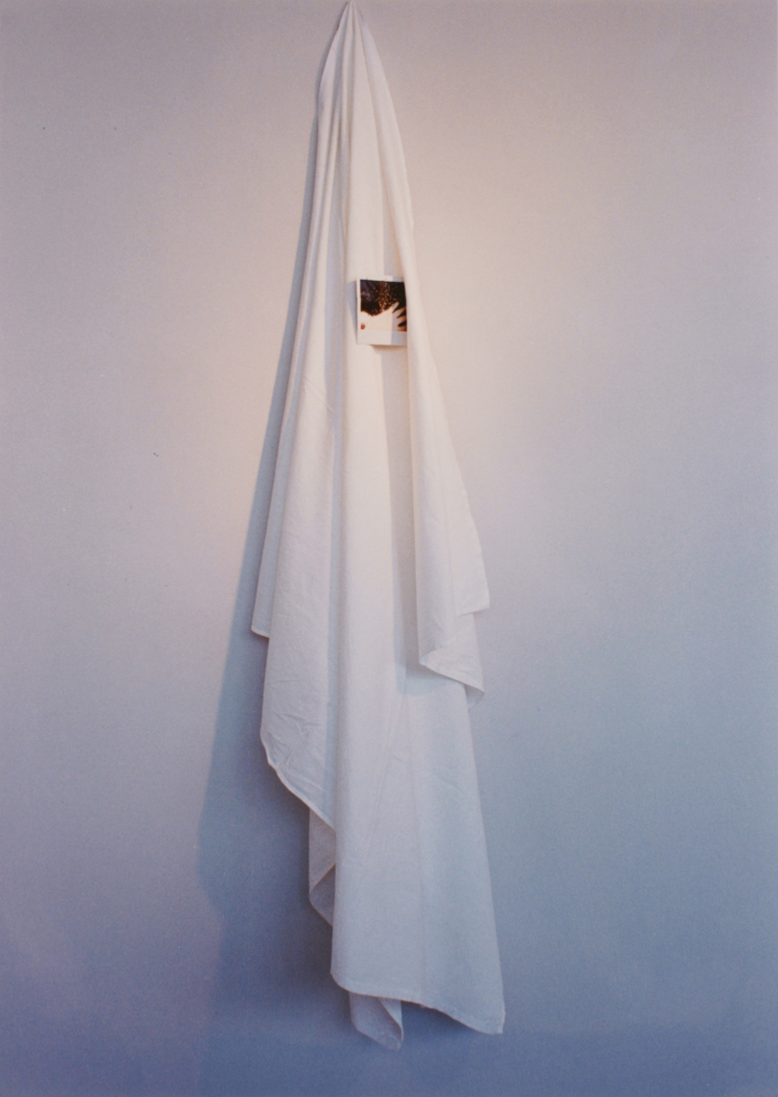 attila szucs, without title, sheet, polaroidphoto, pin, 185x55cm. 1993