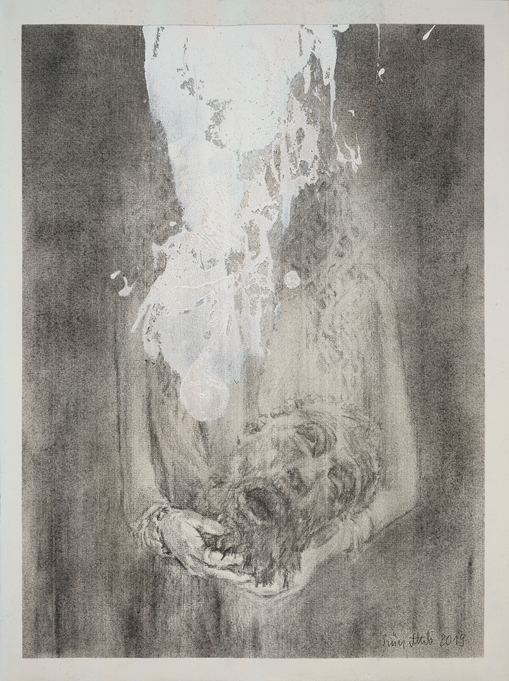 Drawing, charcoal, graphite and acrylic spray on paper, 40x29,7cm 2019 09 24