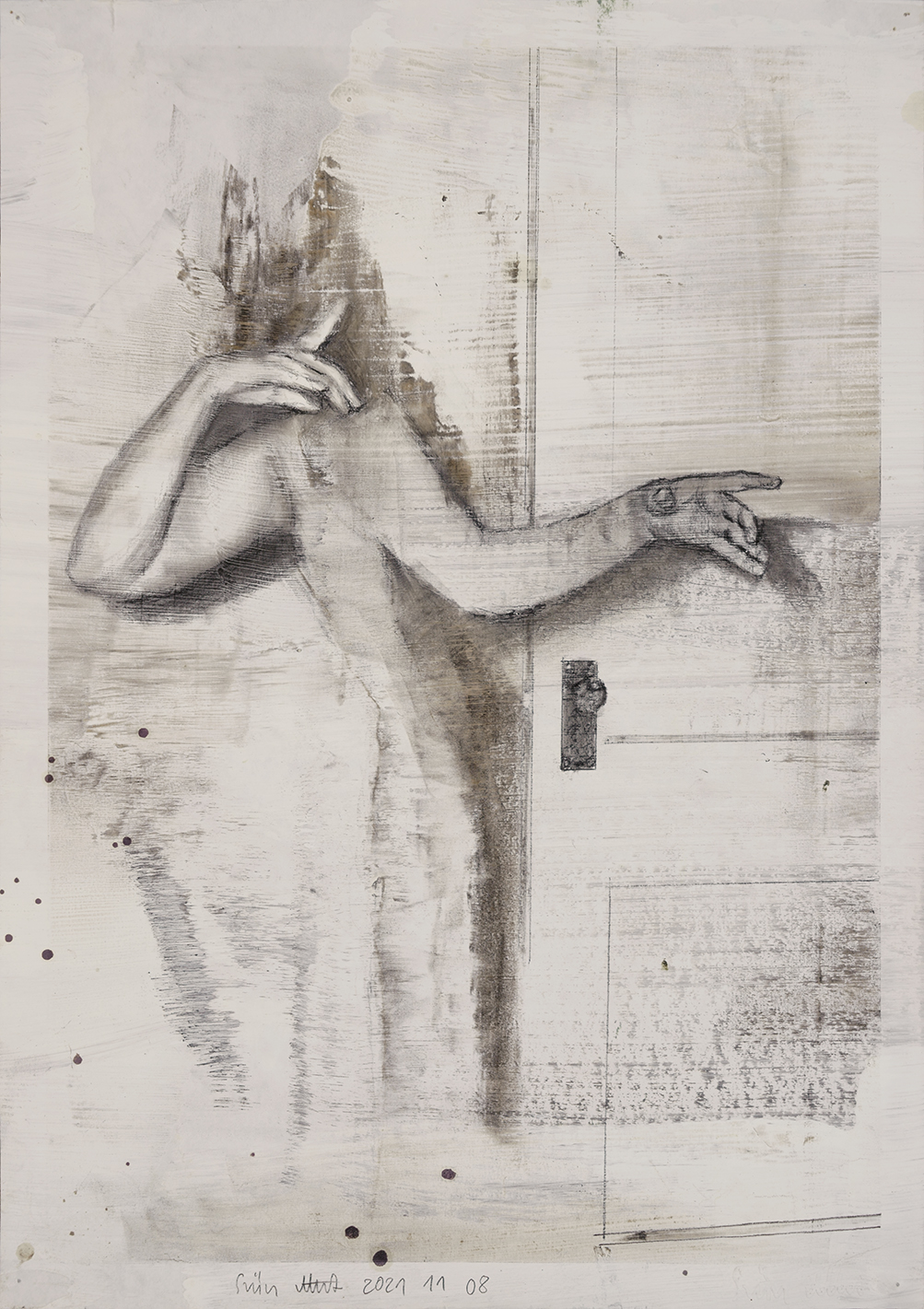 Attila Szucs Drawing, acrylic paint, charcoal, graphite on paper 42x29,5cm 2021 11 08
