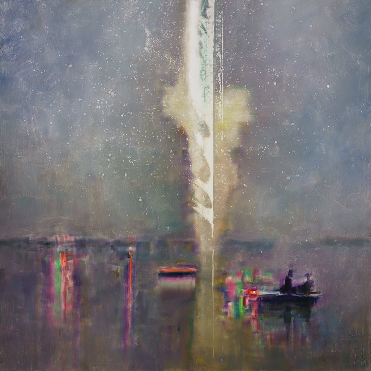 lightning strike in the lake, oil on gesso on plywood, 70x70cm. 2022