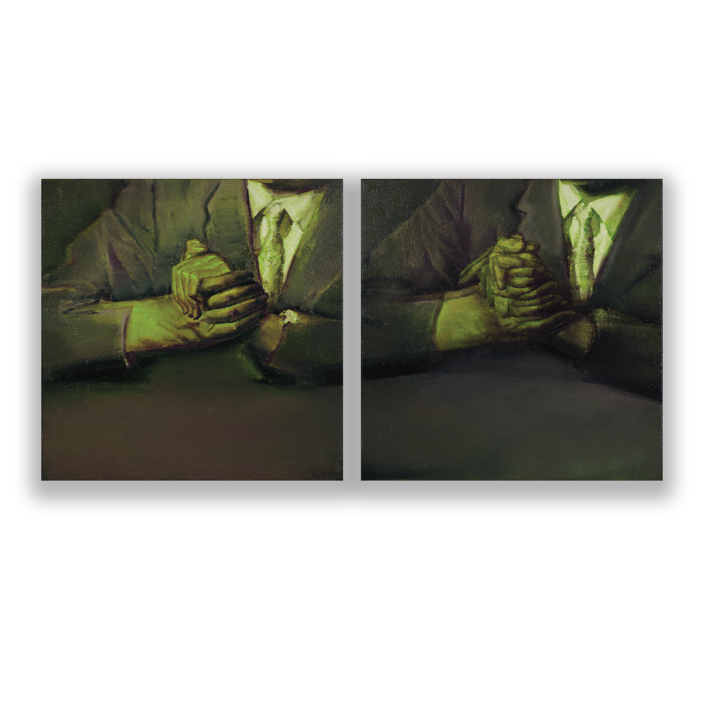 green hand study, oil on canvas, diptych 50x50cm each, 2024