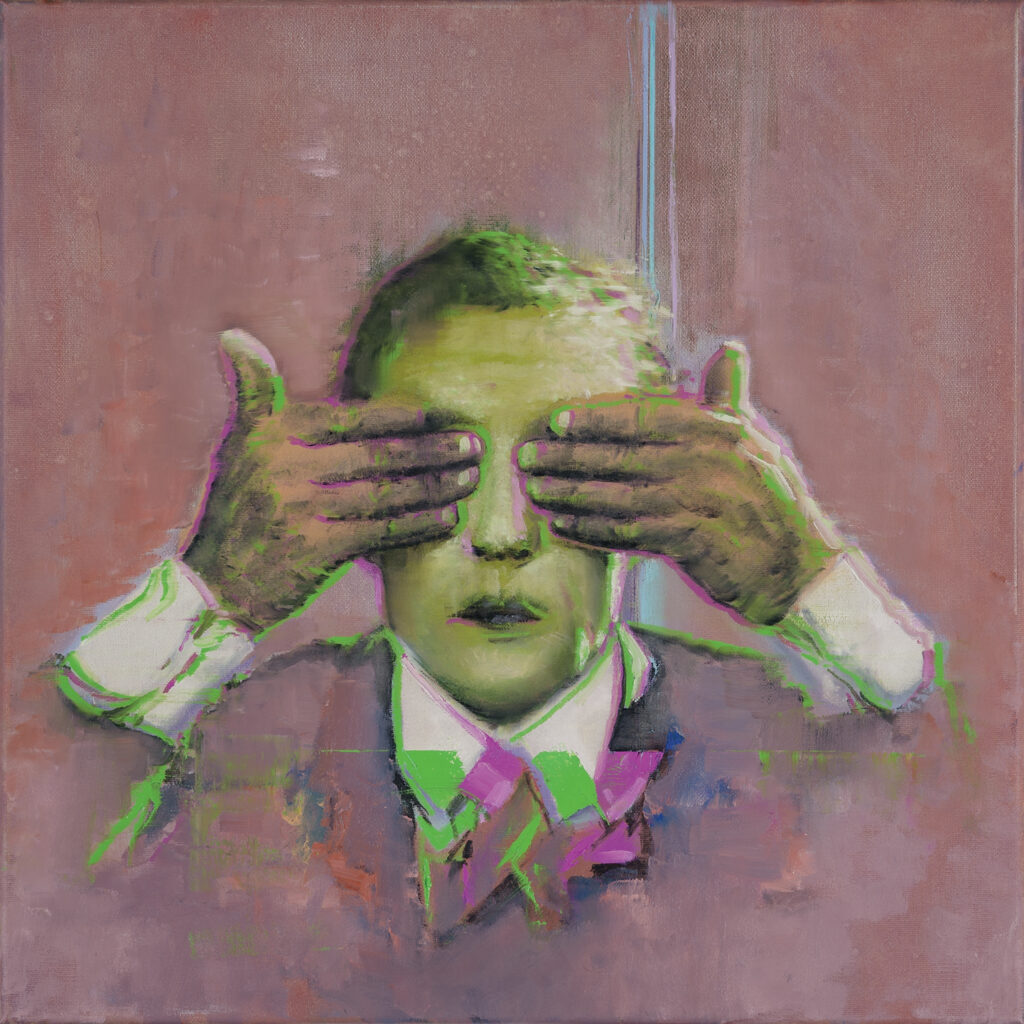 Buster Keaton covers his eyes, oil on canvas, 50x50cm. 2026