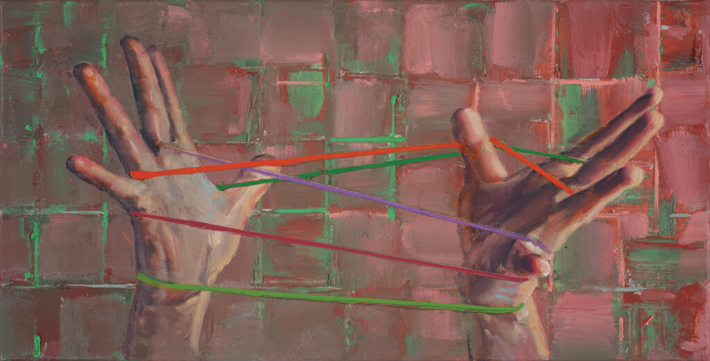 attila szucs, Cat's cradle, oil on canvas, 26x50cm. 2025