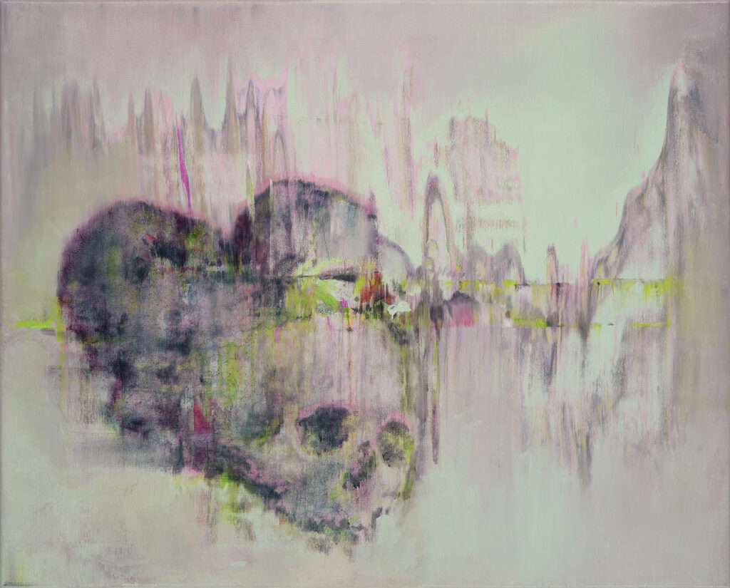attila szucs, Skulls with sine curves, oil on canvas, 40x50cm. 2026